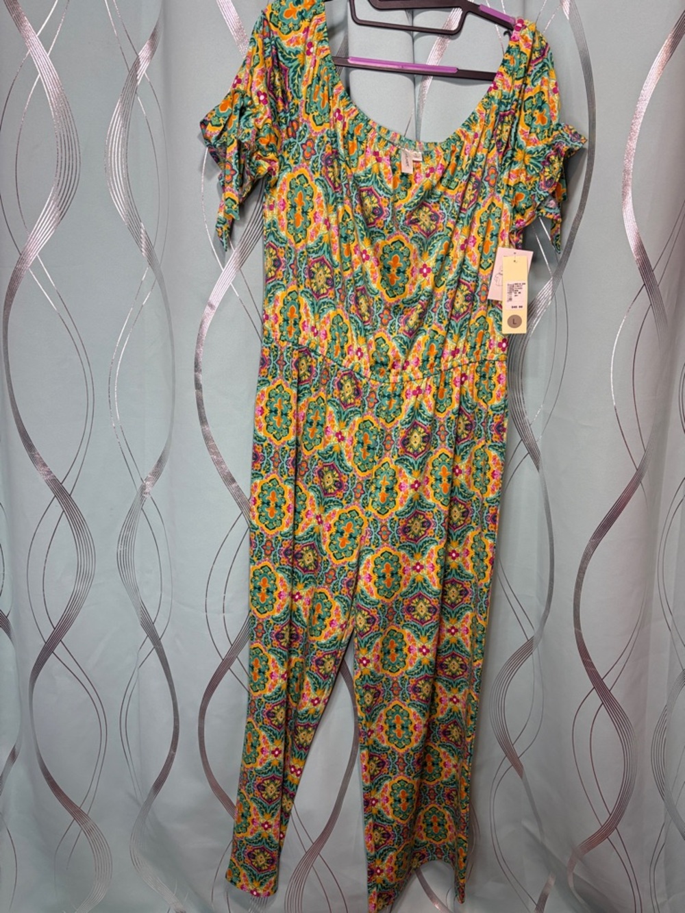 Tacera Teal Yellow Pink Orange Paisley Floral Blouse